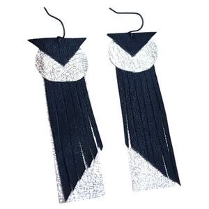 Artisan Handmade Gold and black art deco abstract fringe statement earrings